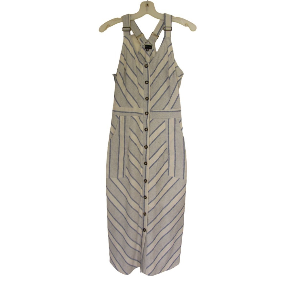 BUCKLE BLACK Size Small Woven Striped Button Down Midi Dress - Picture 2 of 4